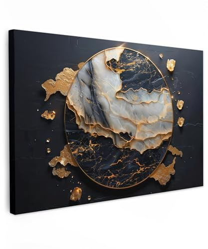 MuchoWow© Leinwandbild Groß XXL Dekoration Wohnzimmer Bilder Pictures Wall | 120x80 cm - Decoration Living Room Wohnungs Deko Moderne Bild Kunst - Gold - Schwarz - Modern - Abstrakt