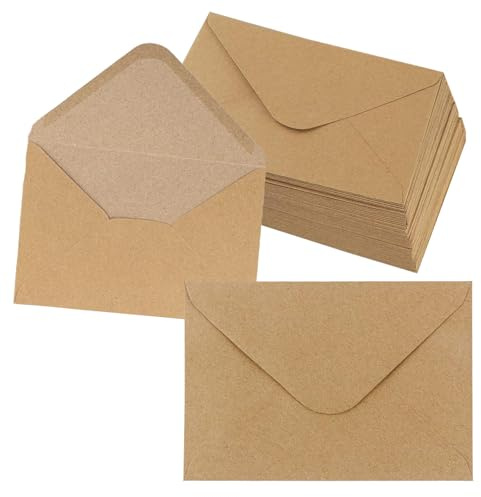 100 Stück Briefumschläge Aus Kraftpapier, DIN C6-162 x 114 mm Nassklebung Umschläge, Vintage Kuvert Briefumschlag, Briefumschläge Ohne Fenster für Briefe, Grußkarten, Einladunge, Party(Braun)