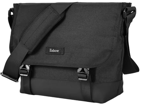 Eshow Umhängetaschen Herren, Messenger Bag Männer, Arbeitstasche Groß, Schultertasche mit Notebook-Fach, laptoptasche 14 Zoll, Aktentasche Crossbody Bag für den urbanen Alltag Büro Uni Reise, Schwarz