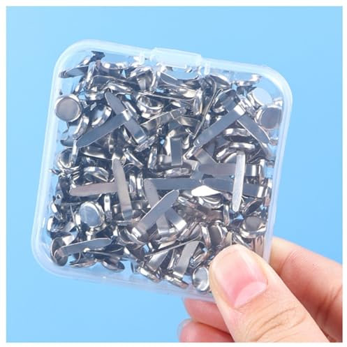 Rockreyoa Mini Bunte Brads Doppelte Nägel Musterklammern Metall Rundkopfklammern Bastelklammern Verschlussklammern für Büro Papier Briefklammern Basteln Handwerk DIY Silberner Rundkopf 100 Stück