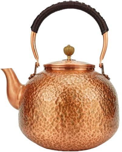 Kupferkessel für Herdplatte, Teekanne, Kupfer, 2,2 l, Vintage-Stil, groß, mit Griff, bequemer Teeteint, Kapazität für große Öfen, Ausgießer, glatt, Keramik für sorbetische Orgel