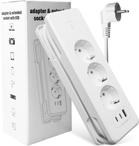 Steckdosenleiste USB C (PD 20W) Mehrfachsteckdose mit Schalter, 3-Fach Steckdosenadapter USB Steckdose Überspannungsschutz 3680W 16A Mehrfachstecker Verteilersteckdose für Zuhause Büro Reise