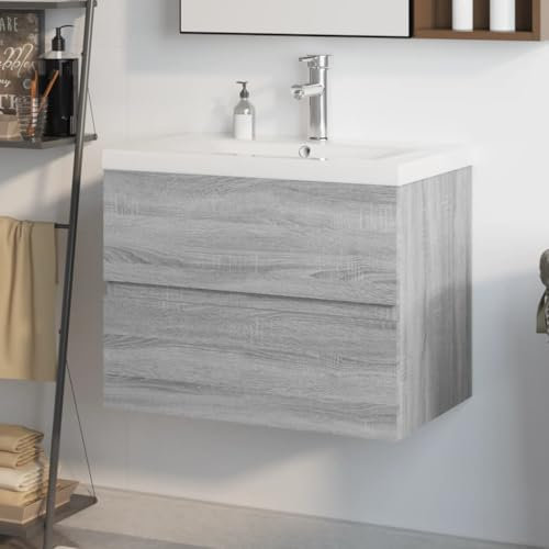 Swpsd Sink Cabinet with Built-in Basin Bathroom Sink Unit Floating Vanity Unit Washroom Washbasin Under Sink Cabinet Grey Sonoma Engineered Wood