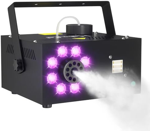 HAKUTA Smoke Machine with RGB Light Effect, 500W 2000CFM Fog with 2 Wired and Wireless Remote Controls, for Wedding Halloween Christmas Stage Effect
