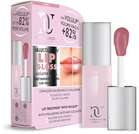 Natur Unique - IALUCOLLAGEN LIP VOLUME GLOSS XXXL | bis zu +82% Volumengebender Lippengloss | Volumengebender Lippengloss Nude mit Volulip | Lipgloss Made in Italy | 8 ml