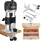Palm Router Tool, 800W 30000Rpm Woodworking Hand Router with Trimmer Base & 15Pcs 1/4(6.35mm) Router Bits Set, 6 Variable Speeds Handheld Wood Trimmer Router with Straight Guide, 220V (Black)