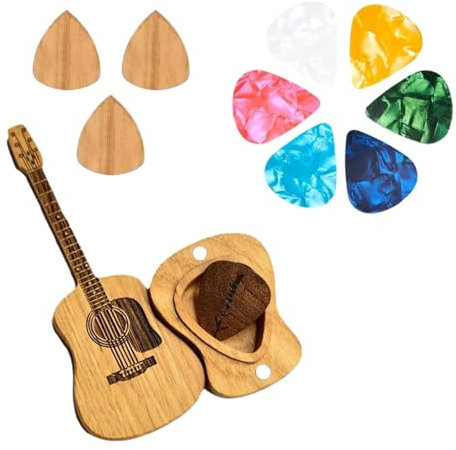 DOOCECIY Holz Plektren Gitarre, Gitarren Plektrum Box, Guitar Picks mit 9 Plektren für Gitarrenspieler-Liebhaber