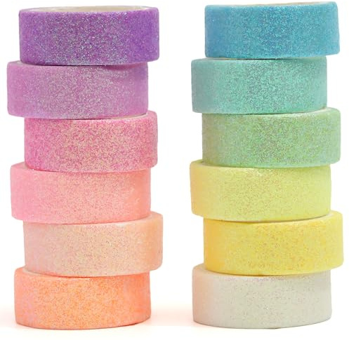 YUBX 12 Rollos Brillar Washi Tape Set Papel de aluminio espumoso Masking Tape cinta adhesiva de papel decorativa para Scrapbooking Artesanía de Bricolaje (12 colores)