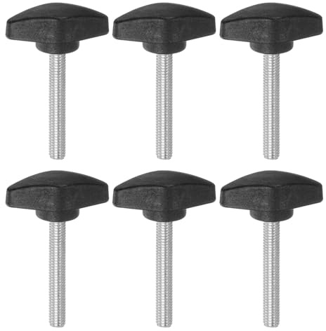 QUARKZMAN 6 Stück Rändelschraube Flügelschrauben Kunststoff Tee-Flügelknöpfe M6 x 45mm Metrischer Gewindestift T-Kopf-Kunststoffknöpfe Griffe Daumenschrauben Handklemmknopfgriff, Schwarz
