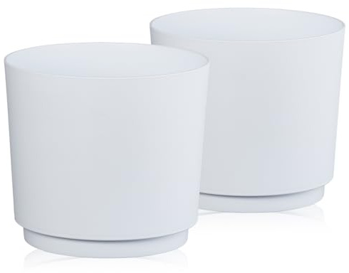 Tymar Übertopf Matte, Blumentopf, Blumenübertopf aus Kunststoff, 2er-Pack (Weiß; ø 28 cm)