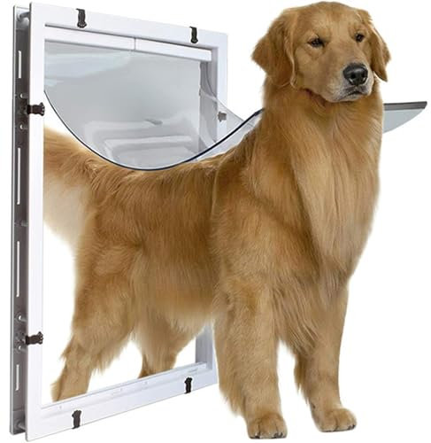 SAYEYBU Große Hundeklappe, Wetterfeste Haustiertür, Verschließbare Große Hundeklappe, Extra Großes Loch Für Haustiertür, Für Innen-/Außentüren, Für Katzen Und Hunde,Weiß,L