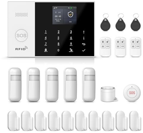 PGST Allarme Casa Senza Fili DIY 24 Pezzi - 4G/WiFi/GSM Sistema Allarme Casa, 10 Sensori Porta/Finestra + 5 Rilevatori Movimento, Allarme 120dB, App Tuya/Smart Life/Alexa/Google, Garanzia 1 Anno