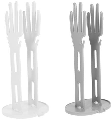 UTHCLO Glove Drying Rack and Kitchen Sink Stand Drip Tray, Sturdy Plastic Towel Holder for Kitchen Gloves, 2pcs White and Grey Storage Organizer for Household Cleaning Cloths