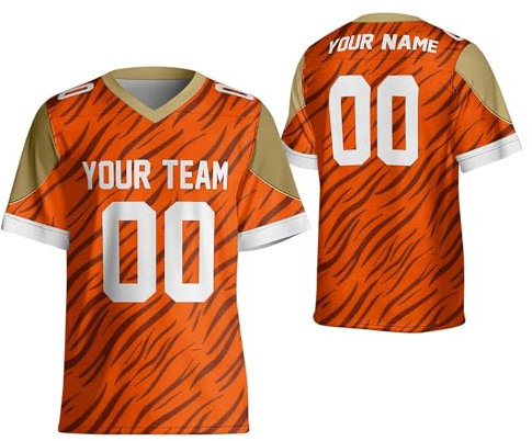 Generisch Herren Personalisiert American Football Trikot Leicht Rugby Trikot Bequem Spieltrikot Kurzarm Sport Oberteil Schnelltrocknend T-Shirt Individuelles Teamname&Name&Nummer 1-7