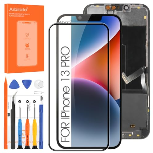 Arbilato Écran LCD pour iPhone 13 Pro écran LCD,Noir | numériseur écran Tactile Assemblage, A2638, A2483, A2636, A2639, A2640 ,avec Kits de réparation