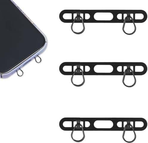 BOXOB 3 Stycken Metalltelefonbandsflikar för iPhone, Ultratunn Telefonlinslapp i Rostfritt Stål med 2 Ringar Anti-Förlustsnöre för Mobiltelefon Ingen Laddningsstörning (Svart)