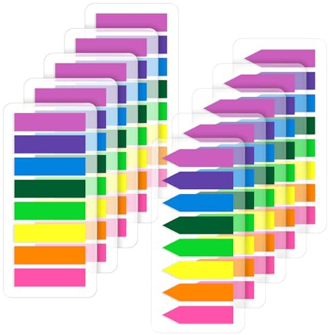 (2000 Pcs) Page Markers Bright Sticky Tabs, Translucent Small Sticky Notes Flags and Arrow Flags, Fluorescent Index Tab Stickers for Notebooks [8 Colors, 10 Sets]