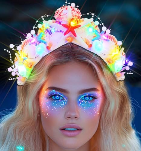 Handcess Diadèmes et couronnes en forme d'étoile de mer lumineuses à LED - Couronne de sirène lumineuse - Accessoire de cheveux pour femme