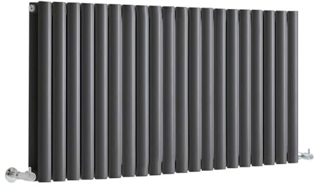 MILANO Anthracite Horizontal Double Oval Panel Radiator 600 x 1180mm