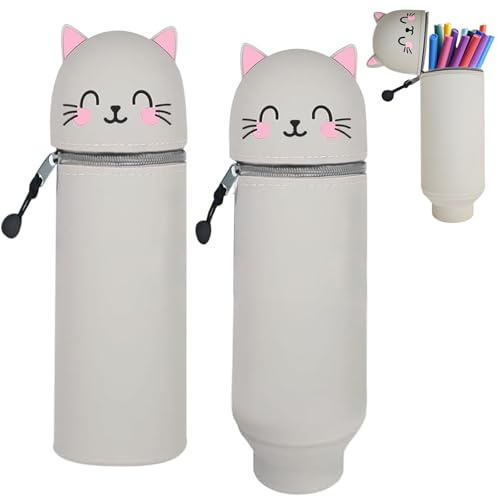 WOXFUWOXFU Stifthalter Katze Silikon 19cm 2-in-1 mit Reißverschluss | Weiches Silikon, rutschfest, 2-in-1 Stiftehalter/Mäppchen. Ideal für Schule & Büro. Süßes Katzen-Design