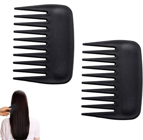 2Pcs Wide Tooth Combs, Anti Static Streaker Combs, 9x7cm, Black | Professional, Portable Pocket Size Mini Afro Comb, No Handle Design, Compatible with Men Women, Curly Straight Wet Dry Hair
