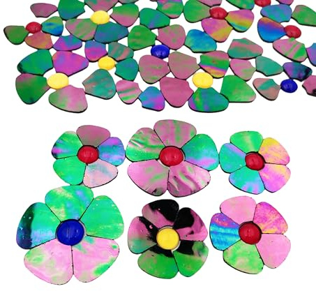 20 STÜCK Glasblumen-Mosaikfliesen, 2 Größen Blütenblätter Buntglas-Mosaikstücke für DIY-Blumenbasteleien Heimdekoration, Innen- & Außendekoration mit Aufbewahrungsbox (Irisierendes Schwarz)