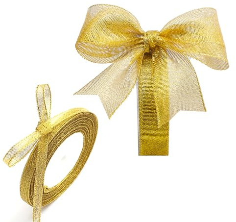 LIANRISES 2 Piezas 23M x 0.6/2cm Cinta Para Regalos Navidad, Cinta Dorada Saten, Tela Dorada Decoración Fiesta, Para Pasteles, Flores, Navidad, Cumpleaños, Día De San Valentín