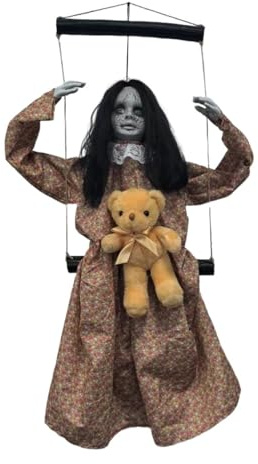XAGMODSHN Muñeca fantasmal activada por voz para Halloween, adorno colgante con ojos brillantes y efecto de sonido para interior y exterior, muñeca activada por movimiento de Halloween