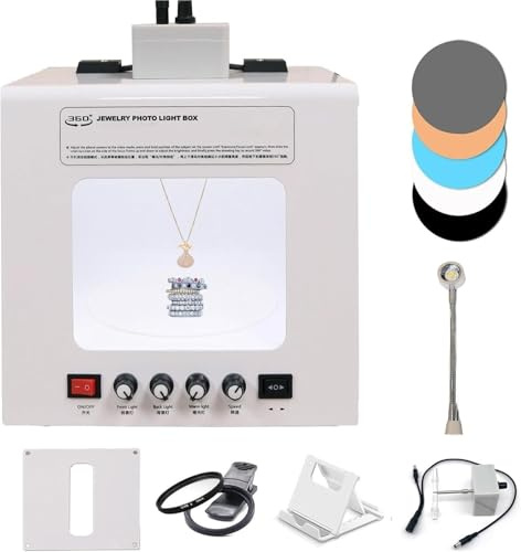 Kit di illuminazione for fotografia di gioielli professionale, piccola illuminazione portatile for studio fotografico domestico con funzione di rotazione elettrica a 360°, 4 luci di riempimento