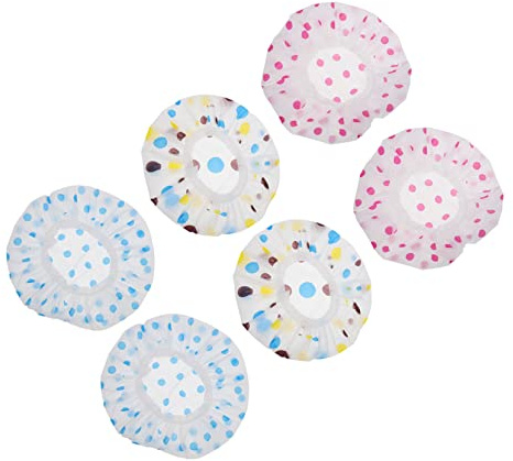 PACKOVE Waterproof Shower Hat 6pcs Thickened Bathing Caps Elastic Reusable Bath Caps for Women with Colorful and Blue Dot Patterns Suitable for Home Bathroom