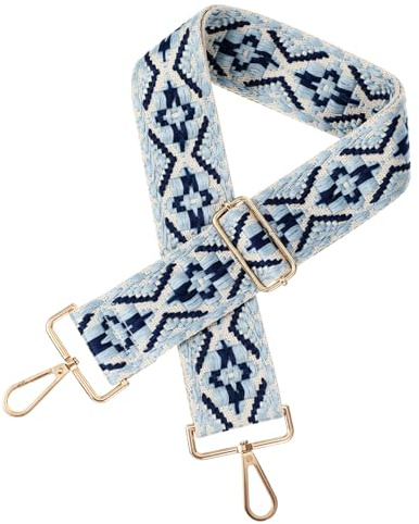 DOPENSPI 1 correa de bolsillo ajustable de 5 cm de ancho, correa de hombro de repuesto, correa universal azul Boho para bolsos de hombro, bandolera, bolsas de mano, lona