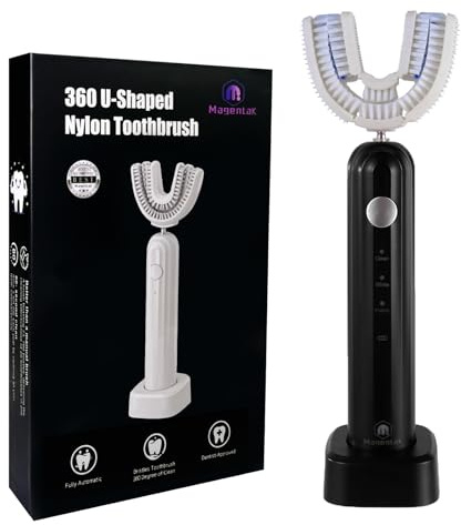 Magentak Ultrasonic U Shaped Toothbrush for Adults, Electric Toothbrush for 360-degree Cleaning with Wireless Charging, Waterproof IPX7, 3 Modes for Teeth Whitening(Black)