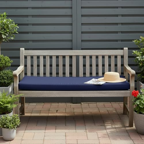 Ventouse Cojín para bancos de exterior de 8 cm de grosor: 107 x 46 x 8 cm, resistente al agua, para banco de jardín, con diseño antideslizante para amantes de la decoración (azul marino, 107 x 46 x 8