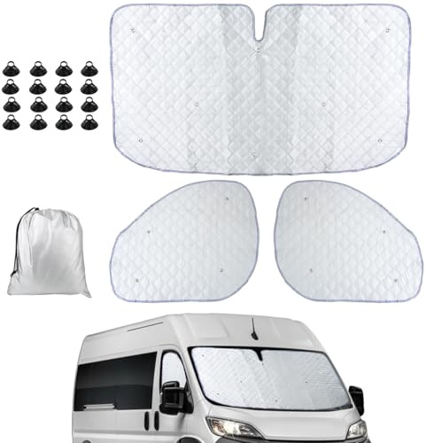 Junhui 3 Pezzi Tappetino Termico Sostituzione per Fiat Ducato 2006-2024, Protezione Solare, Parasole per Parabrezza Interno ai Raggi UV