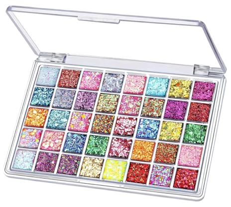 YIPFEN Palette Ombretti Glitter 40 Colori, Altamente Pigmentata per Viso & Corpo. Effetto Gel Lunga Durata per Trucchi Carnevale, Festa, Adulti & Bambini.