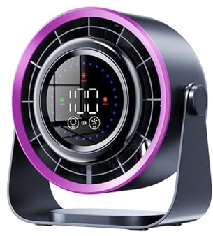 Justup Tischventilator, Turbo-Ventilator mit LED-Anzeige, Persönlicher Ventilator mit 100 Geschwindigkeiten, USB Leiser Wandventilator, Kleiner Ventilator für Zuhause, Büro, Camping (Schwarz-violett)