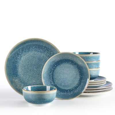 Sweejar Home Dinnerware Sets Service for 4, 12 pcs Porcelain Plates and Bowls for Kitchen, Housewaring Gift, Chip and Scratch Resistant Dish Set, Handmade Dishwasher and Microwave Safe Plate Set, Blue