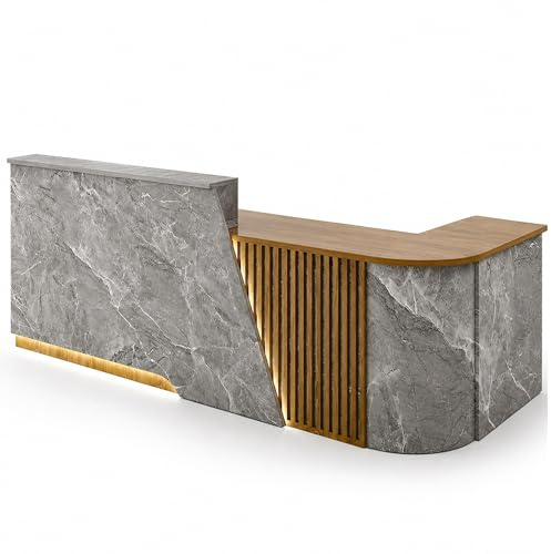 GNNymphyte L-förmig Empfangstheke, Rezeption mit Schublade und offenen Regalen geeignet für Salons, Büros, Lobbys, Einzelhandelsgeschäfte(Gray,Left,120x60x100cm)