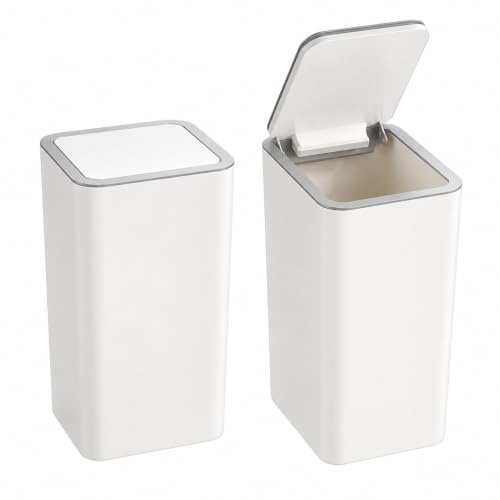 2 Pack Bedroom Bin, 10L Slim Plastic Bathroom Bin with Push Button Lid