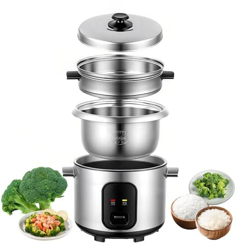 Cuiseur À Riz Avec Bol Intérieur En Acier Inoxydable, Avec Panier Vapeur Amovible, Bol Antiadhésif, Tasse À Mesurer Et Cuillère, Conception Résistante À La Surchauffe(2 liters)