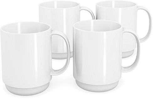 Ornamin Becher mit Henkel 300 ml weiß 4er-Set (Modell 510) / Mehrweg-Becher Kunststoff, Kaffeebecher