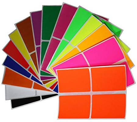 Colour Coding Labels in 15 Colors - Rectangular Assorted Colored Label Stickers 7.5 cm x 5 cm 60 Pack by Royal Green