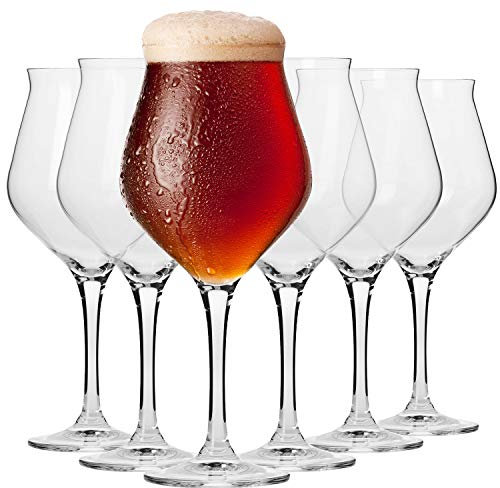 Krosno Copas tulipa de cata para cerveza | Juego de 6 | 420 ml | Colección Avant-garde | Ideal para casa y fiestas | Apto para lavavajillas | Cristal sin plomo