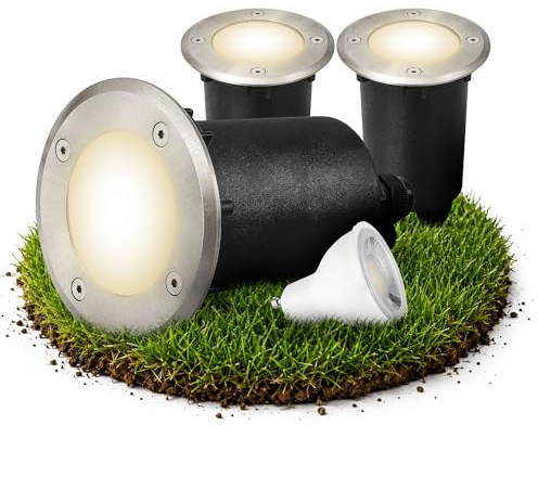 SSC-LUXon 3x Bodeneinbaustrahler MARNE dimmbar für Außen IP67 - inkl LED GU10 5W neutralweiß - wasserfest, trittfest & befahrbar