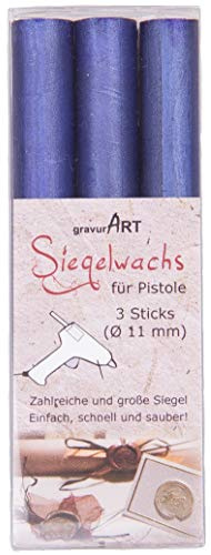 gravurART Siegelwachs flexibel, 11mm Durchmesser für Wachspistole, Farbe Saphir-blau. 3 Stangen