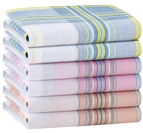 HOULIFE Ladies Cotton Handkerchiefs Women Checkered Pattern Plaid Hankies | Coloured Handkerchief, Soft Material, for Wedding Party Daily Use, Versatile Accessories