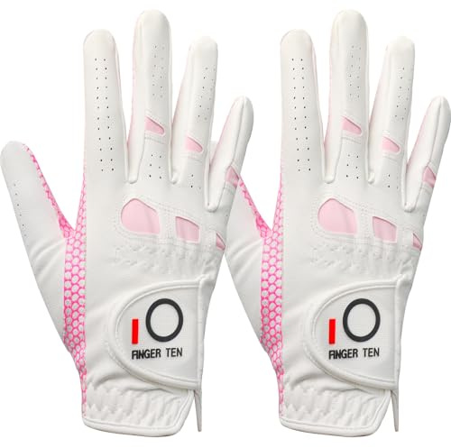 FINGER TEN Golf Gloves Women 2 Pack(M, 2 Pack(Worn on Right Hand)