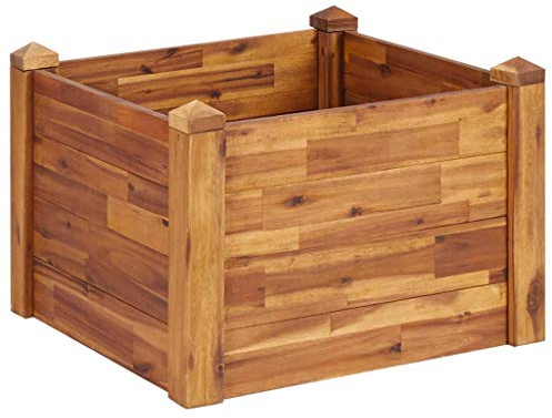 Festnight Jardinera de Madera Maciza de Acacia Jardineras Exterior Macetero de Madera Jardinera Rectangular de Madera 60x60x44 cm
