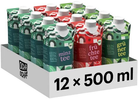 Ocha-Ocha Eistee zuckerfrei - Probierpaket 12x500ml mit Bio-Minztee - Bio-Früchtetee - Japan-Grüntee - ohne Zusätze - ohne Süßstoffe - Zero Kalorien