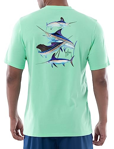 Guy Harvey Men's Super Grand Slam Short Sleeve Pocket T-Shirt, Beach Glass/Super Grand Slam, Medium